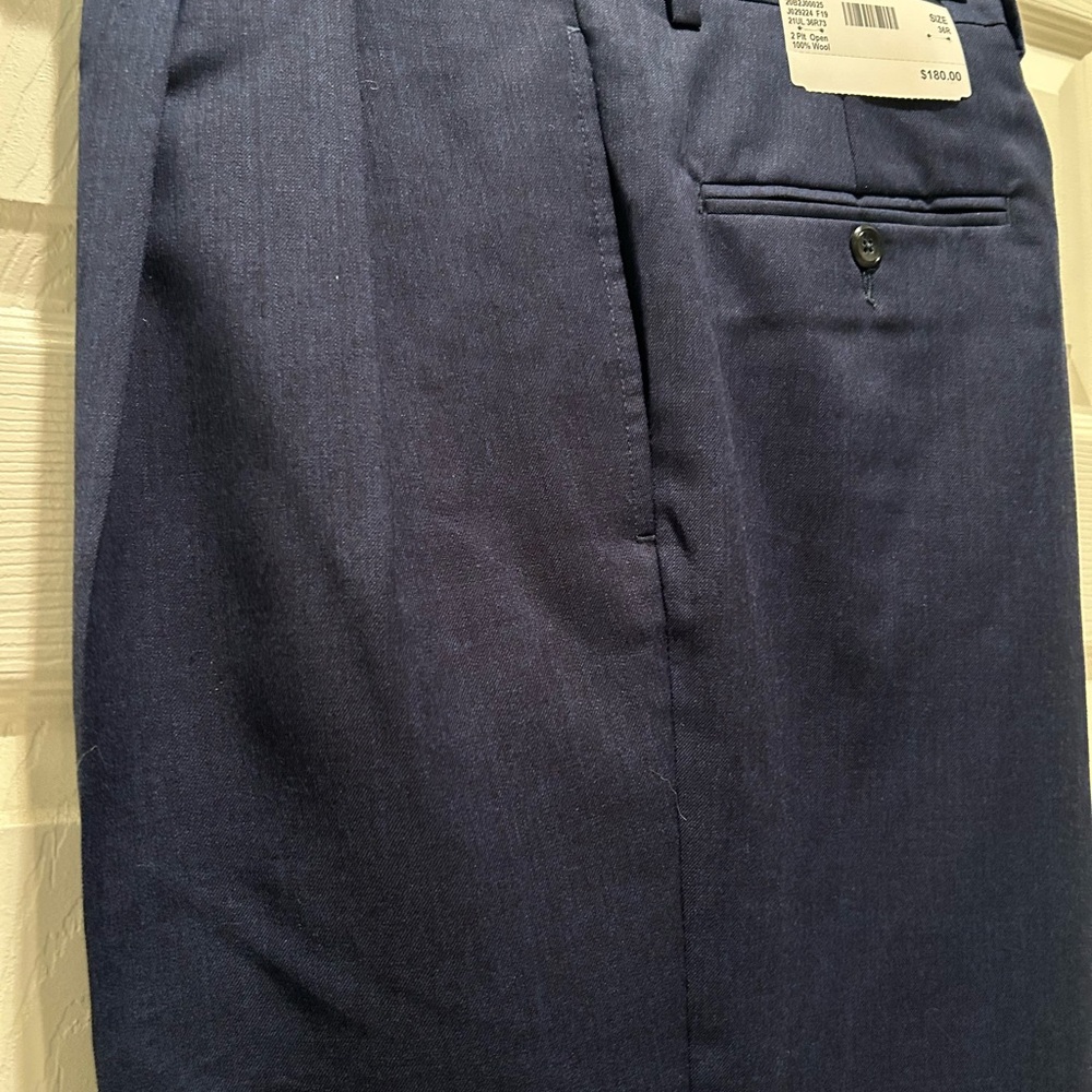 NWT- Jos. A. Bank Executive Dress Pants 36R Navy Flat Pleated Front unhemmed.